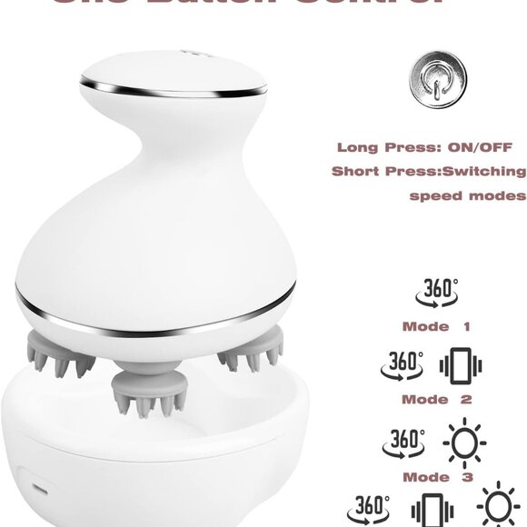 Electric Head Massager Waterproof  Red Light Care Handheld Massager 4 Detachable - Picture 3 of 11